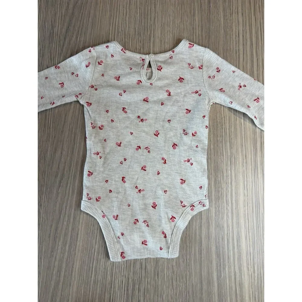 Carter’s Baby Girl Waffle Knit Bodysuit 18M Floral Hearts NWT Long Sleeve